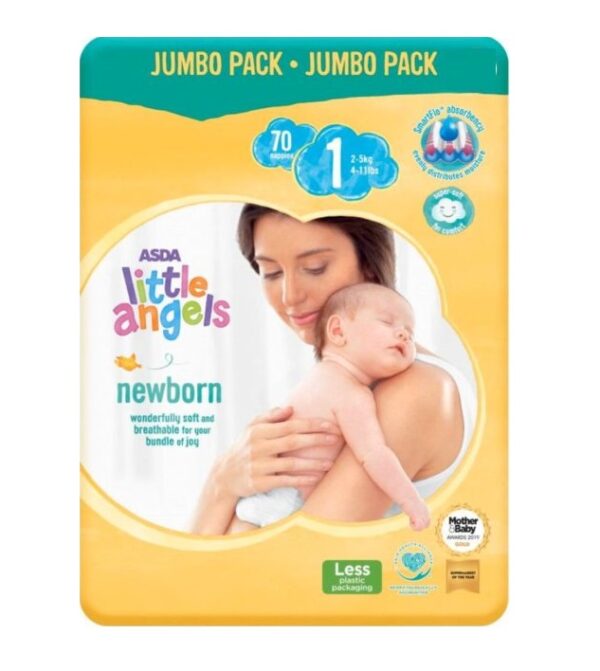 ASDA Little Angels Newborn Size 1 Nappies Jumbo 70 pack 2-5kg